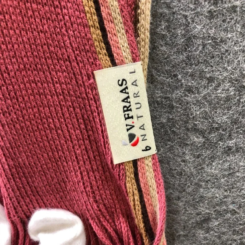 V. Fraas Germany 100% Bamboo Fringe Rectangle Scarf Pink Raspberry Stripe Womens